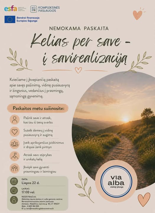 Read more about the article Nemokama paskaita „Kelias į save – per savirealizaciją”