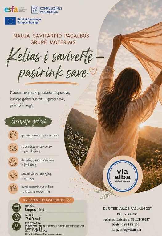Read more about the article Nauja savitarpio pagalbos grupė moterims                            „Kelias į savivertę – pasirink save !”