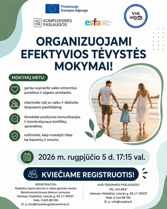 Read more about the article Organizuojami efektyvios tėvystės mokymai!